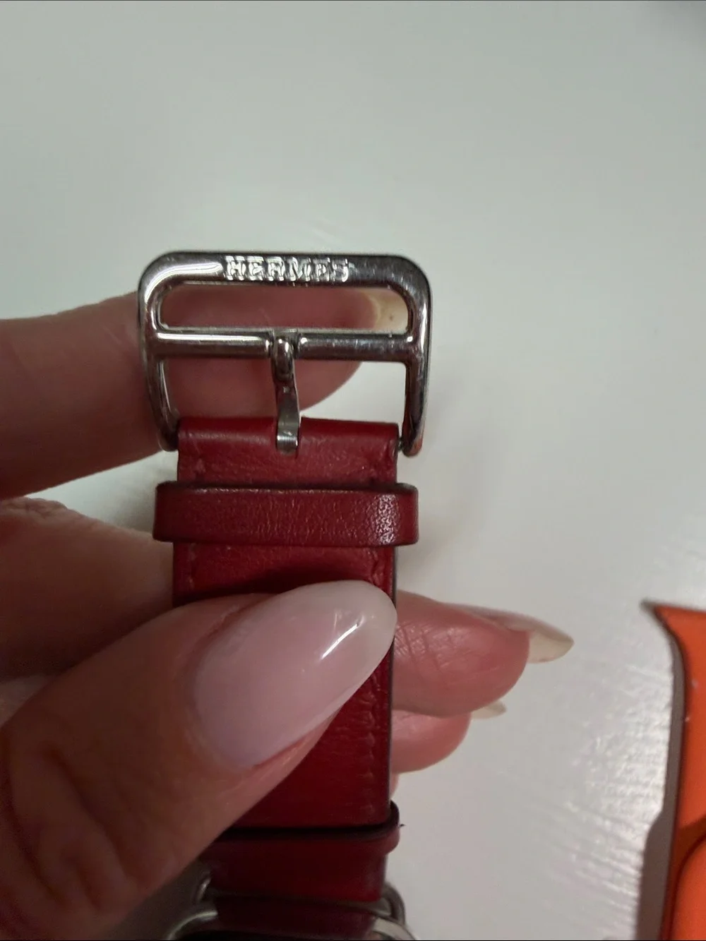 Hermes Paris Red Leather & Orange Silicone Smartwatch Band Set firm price